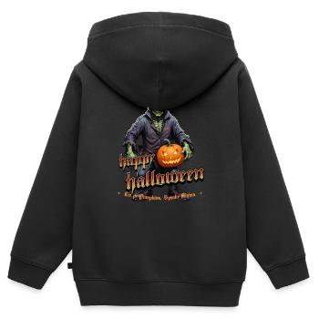 Zombie Joyeux Halloween Citrouilles effrayantes - Sweat Premium à capuche zippé enfant bio - noir - Dos - AI Model Kid Male (0cm)