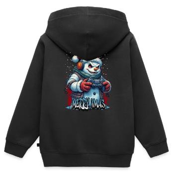 Böser Weihnachts-Gamer Schneemann Merry Xmas - Kinder Premium Organic Zip Hoodie - Schwarz - Hinten - AI Model Kid Male (0cm)