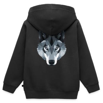 Wolfskopf niedriges Polygon in schwarz-weiß - Kinder Premium Organic Zip Hoodie - Schwarz - Hinten - AI Model Kid Male (0cm)