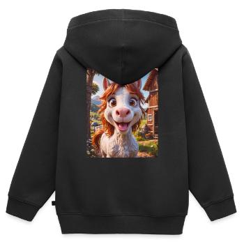 Super süße Tiere auf einem Bauernhof – Pferd - Kinder Premium Organic Zip Hoodie - Schwarz - Hinten - AI Model Kid Male (0cm)