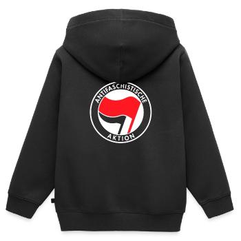 Action antifasciste - Sweat Premium à capuche zippé enfant bio - noir - Dos - AI Model Kid Male (0cm)