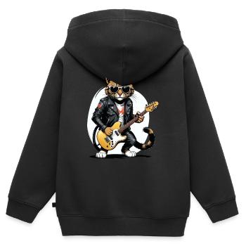 Cat Rocker Cat HardRock Gift - Sweat Premium à capuche zippé enfant bio - noir - Dos - AI Model Kid Male (0cm)