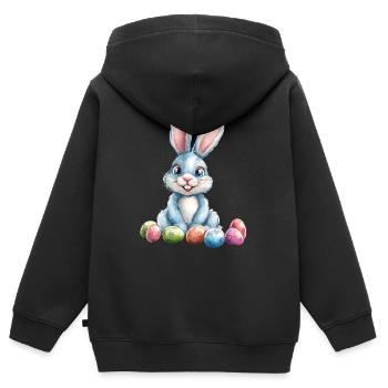 Osterhase - Kinder Premium Organic Zip Hoodie - Schwarz - Hinten - AI Model Kid Male (0cm)