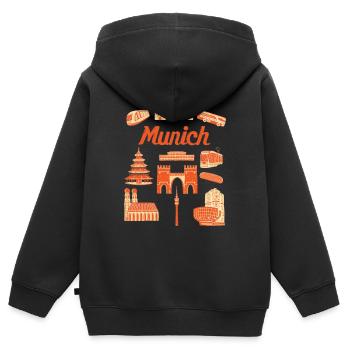 Illustration des sites touristiques de Munich - Sweat Premium à capuche zippé enfant bio - noir - Dos - AI Model Kid Male (0cm)