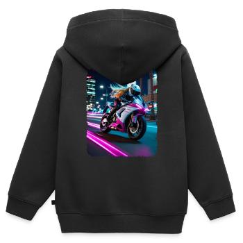 Femme à moto la nuit LA - Sweat Premium à capuche zippé enfant bio - noir - Dos - AI Model Kid Male (0cm)
