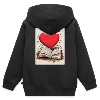 Liebesbuch - Kinder Premium Organic Zip Hoodie - Schwarz - Hinten - AI Model Kid Male (0cm)