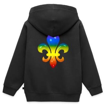 Fleur de Lys in Regenbogen-Farben - Kinder Premium Organic Zip Hoodie - Schwarz - Hinten - AI Model Kid Male (0cm)