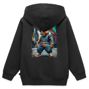 hip hop Rabbit rapper - Kids Premium Organic Zip-up Hoodie - black - Back - AI Model Kid Male (0cm)