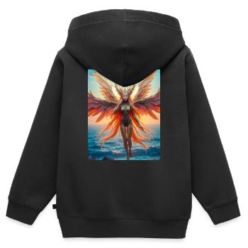 Alkonost, slawischer mythischer Vogel mit göttlicher Stimme - Kinder Premium Organic Zip Hoodie - Schwarz - Hinten - AI Model Kid Male (0cm)