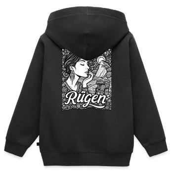 Rügen & Ostsee Urlaub – Kunstvolles Boho-Design - Kinder Premium Organic Zip Hoodie - Schwarz - Hinten - AI Model Kid Male (0cm)