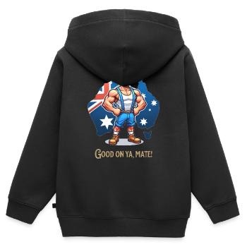 Australie Funny Design - Sweat Premium à capuche zippé enfant bio - noir - Dos - AI Model Kid Male (0cm)