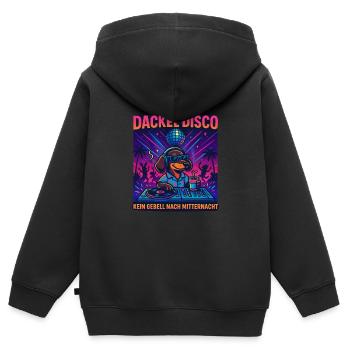 Dackel Disco – Kein Gebell erlaubt - Kinder Premium Organic Zip Hoodie - Schwarz - Hinten - AI Model Kid Male (0cm)
