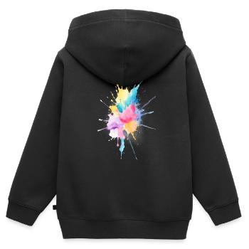 Aquarelle abstraite éclaboussure - Sweat Premium à capuche zippé enfant bio - noir - Dos - AI Model Kid Male (0cm)