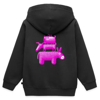 Town Musicians "Pink" - Kids Premium Organic Zip-up Hoodie - black - Back - AI Model Kid Male (0cm)