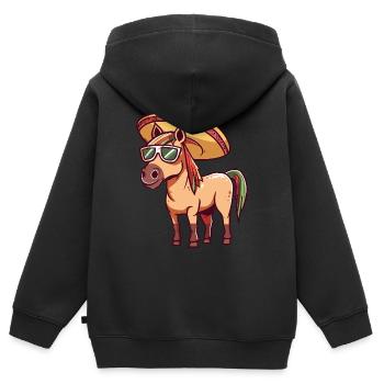 Pferd Lustig Sombrero - Kinder Premium Organic Zip Hoodie - Schwarz - Hinten - AI Model Kid Male (0cm)
