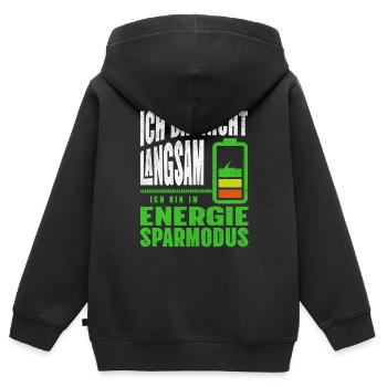 Ich bin nicht LANGSAM, ich bin im ENERGIESPARMODUS - Kinder Premium Organic Zip Hoodie - Schwarz - Hinten - AI Model Kid Male (0cm)