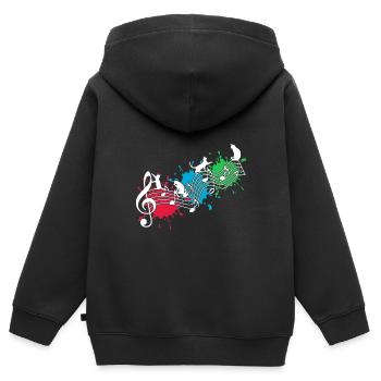 Lustige Katzen Notenlinien Farbkleckse - Kinder Premium Organic Zip Hoodie - Schwarz - Hinten - AI Model Kid Male (0cm)