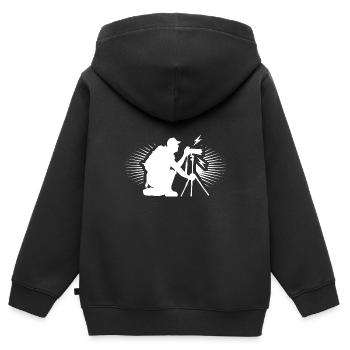 Fotograf - Kinder Premium Organic Zip Hoodie - Schwarz - Hinten - AI Model Kid Male (0cm)