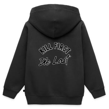 Kill first die last - Kinder Premium Organic Zip Hoodie - Schwarz - Hinten - AI Model Kid Male (0cm)