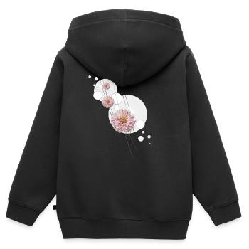 Dahlia fleurit gris - Sweat Premium à capuche zippé enfant bio - noir - Dos - AI Model Kid Male (0cm)