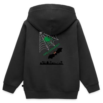 MASO - Spinne und Fledermaus HALLOOWEEN MARBOSSTA - Kinder Premium Organic Zip Hoodie - Schwarz - Hinten - AI Model Kid Male (0cm)