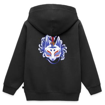 Kitsune Fuchs - Kinder Premium Organic Zip Hoodie - Schwarz - Hinten - AI Model Kid Male (0cm)