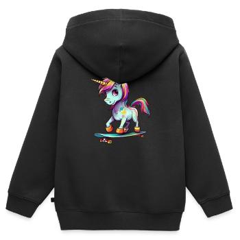 Licorne sur une planche à roulettes - Sweat Premium à capuche zippé enfant bio - noir - Dos - AI Model Kid Male (0cm)
