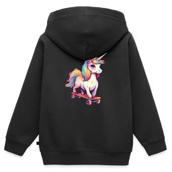 Licorne sur une planche à roulettes - Sweat Premium à capuche zippé enfant bio - noir - Dos - AI Model Kid Male (0cm)
