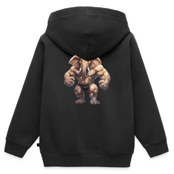 Bodybuilder Eléphant - Sweat Premium à capuche zippé enfant bio - noir - Dos - AI Model Kid Male (0cm)