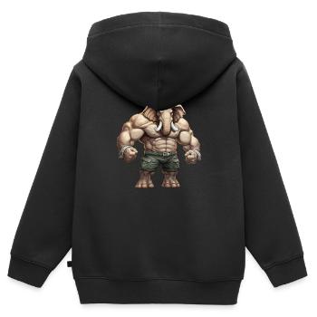 Bodybuilder Eléphant - Sweat Premium à capuche zippé enfant bio - noir - Dos - AI Model Kid Male (0cm)