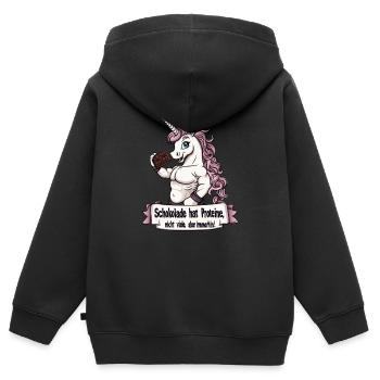 Gym - Le chocolat contient des protéines, pas beaucoup - Sweat Premium à capuche zippé enfant bio - noir - Dos - AI Model Kid Male (0cm)