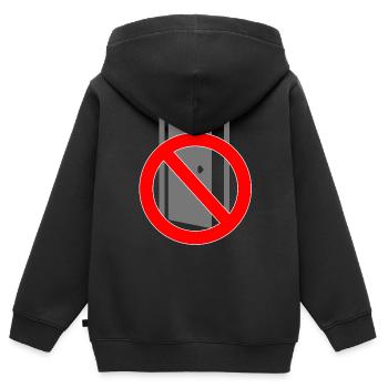 Tuer schliessen bitte | Tür schließen bitte - Kinder Premium Organic Zip Hoodie - Schwarz - Hinten - AI Model Kid Male (0cm)