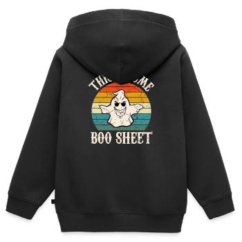Dies ist Boo Sheet Ghost Retro Halloween Kostüm - Kinder Premium Organic Zip Hoodie - Schwarz - Hinten - AI Model Kid Male (0cm)