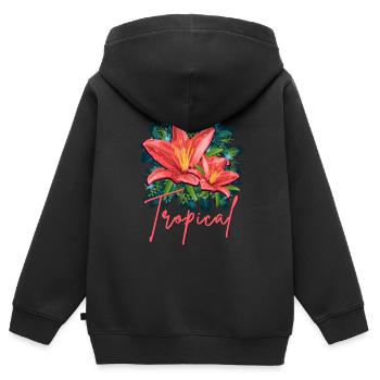 Jungle Leafs Tropical Design- Hibiskus + Dschungel - Kinder Premium Organic Zip Hoodie - Schwarz - Hinten - AI Model Kid Male (0cm)