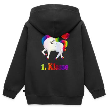 1. Klasse - Kinder Premium Organic Zip Hoodie - Schwarz - Hinten - AI Model Kid Male (0cm)