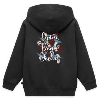 Reisen - Kinder Premium Organic Zip Hoodie - Schwarz - Hinten - AI Model Kid Male (0cm)