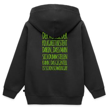 sich dumm stellen ist leicht - Kinder Premium Organic Zip Hoodie - Schwarz - Hinten - AI Model Kid Male (0cm)