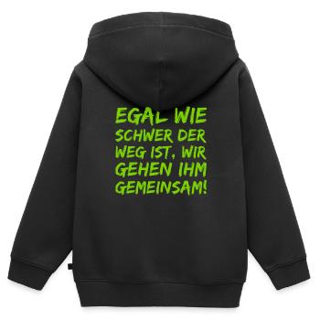 wir meistern Schwierigkeiten gemeinsam - Kinder Premium Organic Zip Hoodie - Schwarz - Hinten - AI Model Kid Male (0cm)