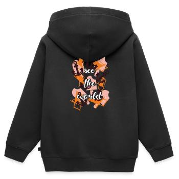 Reisen - Kinder Premium Organic Zip Hoodie - Schwarz - Hinten - AI Model Kid Male (0cm)