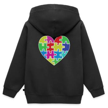 Herz Puzzle Patch Herz - Kinder Premium Organic Zip Hoodie - Schwarz - Hinten - AI Model Kid Male (0cm)