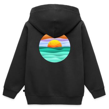 kreisförmiger Sonnenuntergang - Kinder Premium Organic Zip Hoodie - Schwarz - Hinten - AI Model Kid Male (0cm)