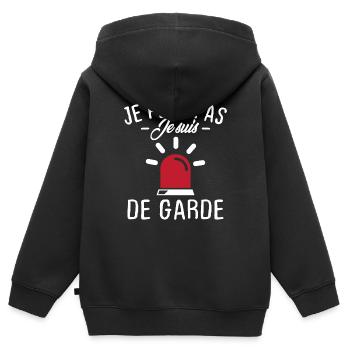 Je peux pas je suis de garde - Sweat Premium à capuche zippé enfant bio - noir - Dos - AI Model Kid Male (0cm)