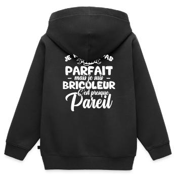 Je ne suis pas parfait mais je suis bricoleur - Sweat Premium à capuche zippé enfant bio - noir - Dos - AI Model Kid Male (0cm)