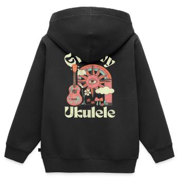 Ukulélé Groovy - Sweat Premium à capuche zippé enfant bio - noir - Dos - AI Model Kid Male (0cm)