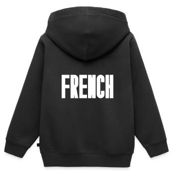 Français - Sweat Premium à capuche zippé enfant bio - noir - Dos - AI Model Kid Male (0cm)