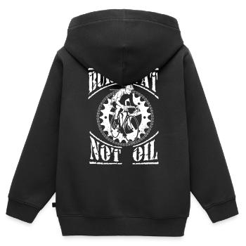 Burn fat, not oil. - Kids Premium Organic Zip-up Hoodie - black - Back - AI Model Kid Male (0cm)