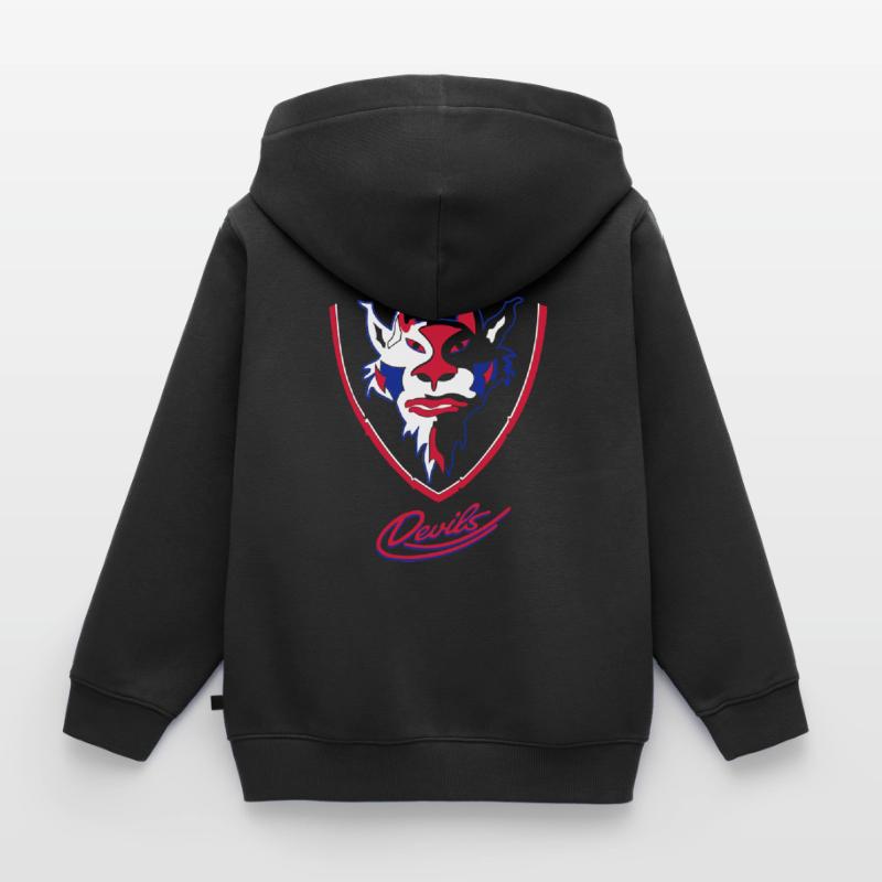 Devils visuels logo avec Devils Script Sweat Premium à capuche zippé enfant bio