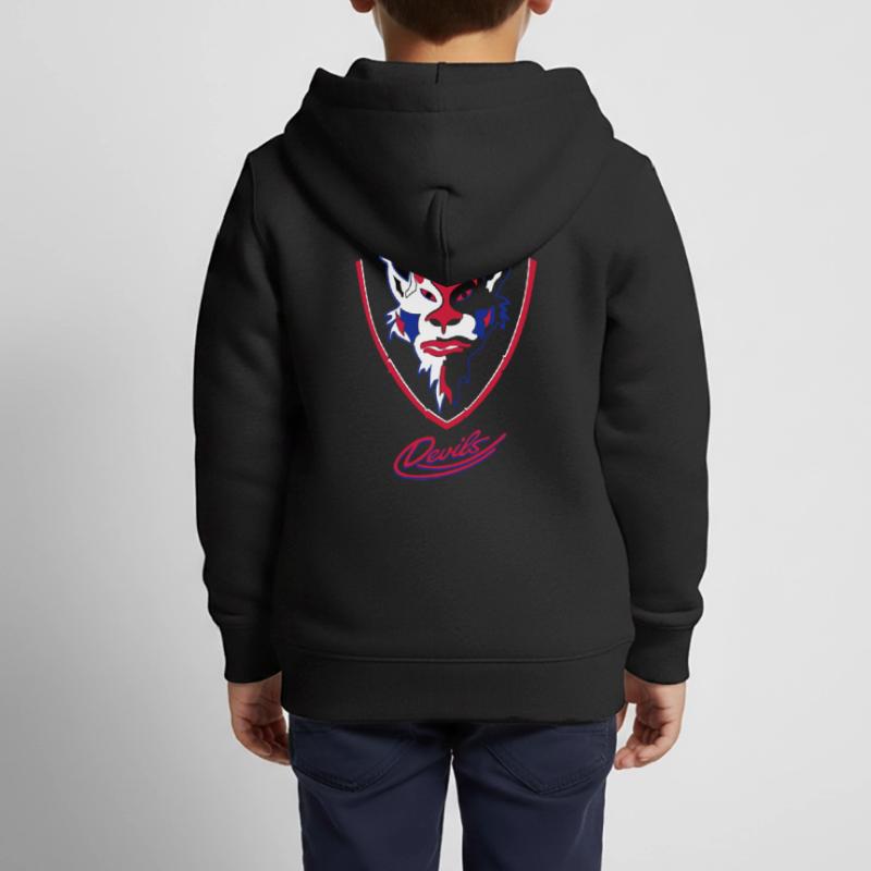 Devils visuels logo avec Devils Script Sweat Premium à capuche zippé enfant bio
