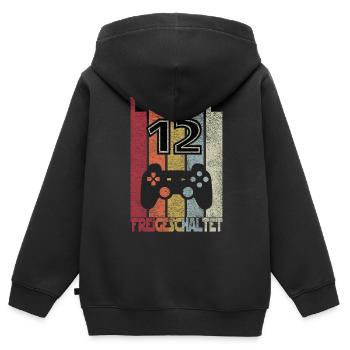 Level 12 freigeschaltet - Kinder Premium Organic Zip Hoodie - Schwarz - Hinten - AI Model Kid Male (0cm)