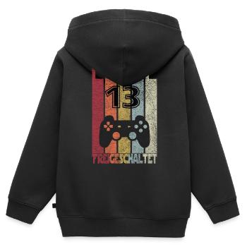 Level 13 freigeschaltet - Kinder Premium Organic Zip Hoodie - Schwarz - Hinten - AI Model Kid Male (0cm)